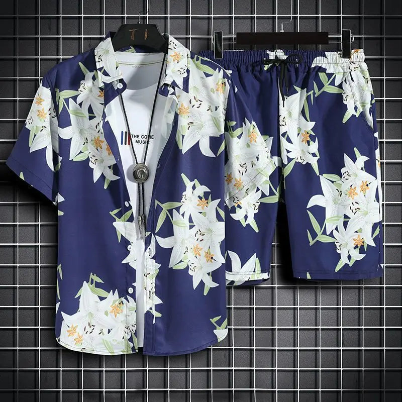 Conjunto de 2 Peças para Homens: Camisa Havaiana e Shorts de Secagem Rápida