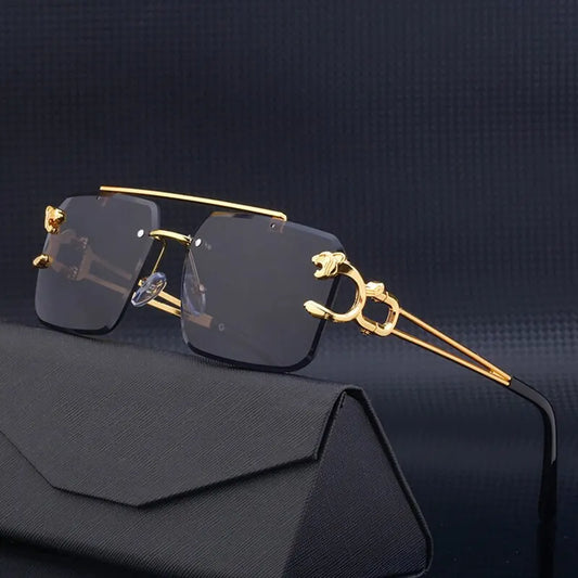 Óculos de Sol Fashion Metal Leopard Rimless
