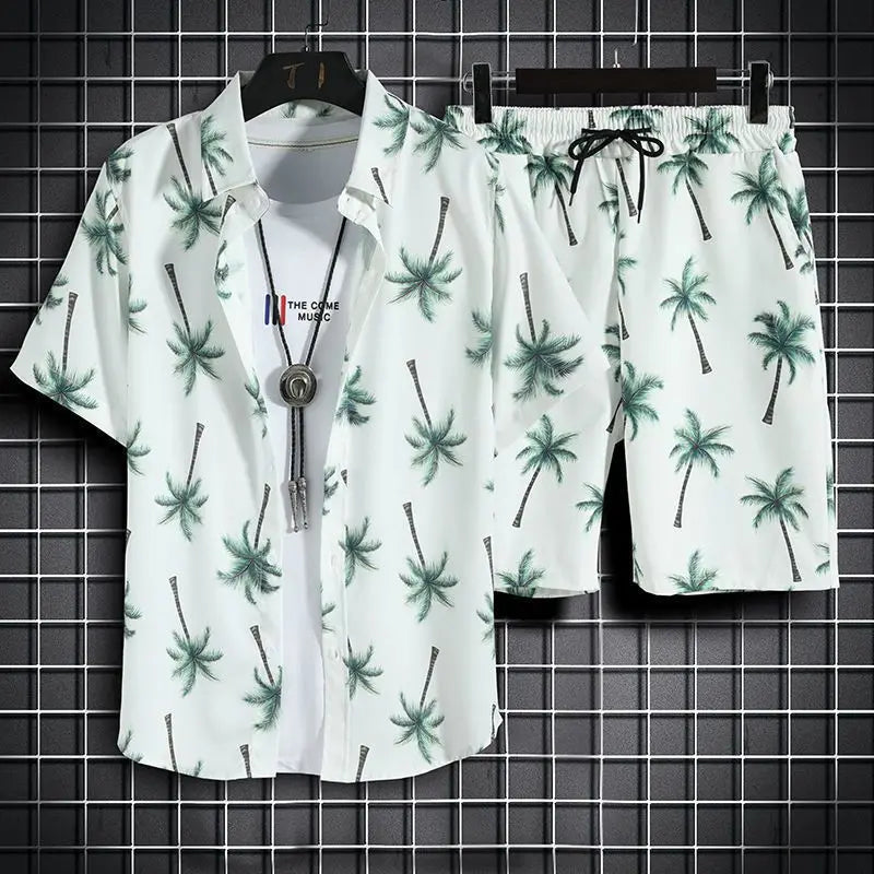 Conjunto de 2 Peças para Homens: Camisa Havaiana e Shorts de Secagem Rápida