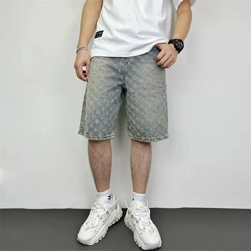 Shorts Jeans Masculinos Leves e Desgastados - Estilo Casual de Verão e Design Moderno